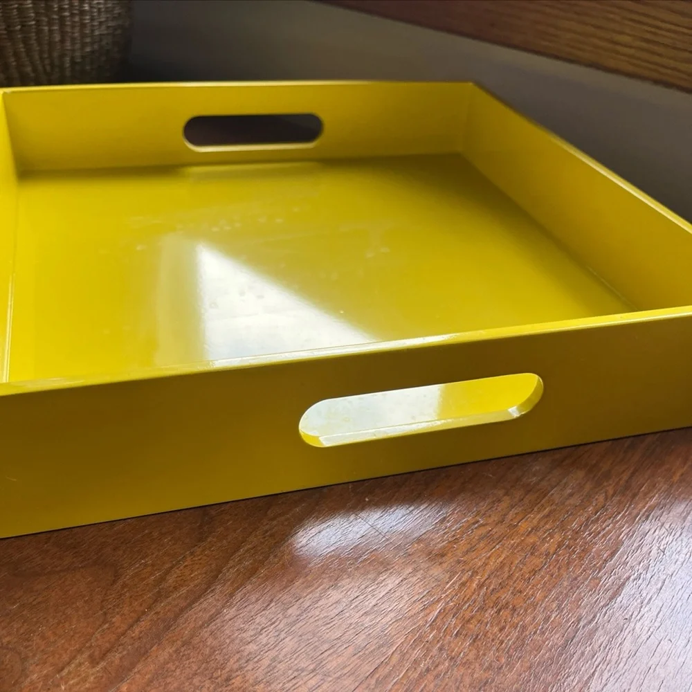 West Elm Yellow Square Lacquer Square Serving Bar Cart Nightstand Jewelry Tray